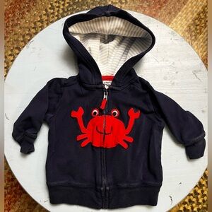 Carter’s Cotton Navy Hooded Zip Sweatshirt with Red Crab Appliqué size 3 months